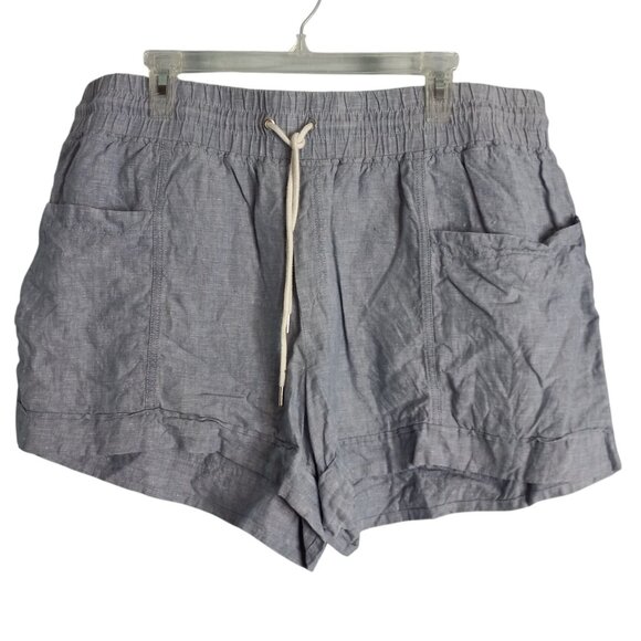 Athleta Size 18 Shorts Cabo Linen Womens Blue Drawstring Elastic Waist Pockets - Picture 1 of 6